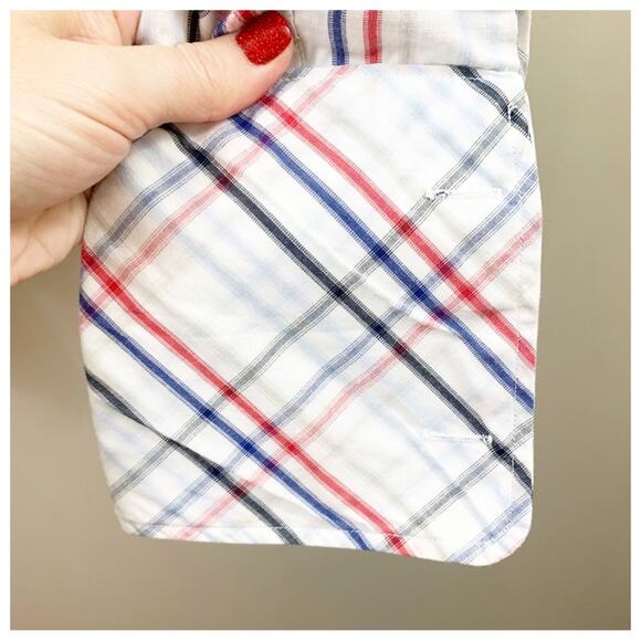 Ben Sherman Plaid Button Down White/Red/Blue Long Sleeve Shirt - Picture 7 of 11